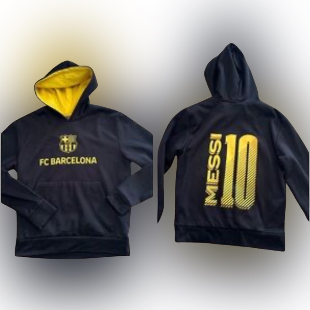 FC Barcelona Youth Messi Hyper black/yellow Logo Pullover Hoodie size Medium